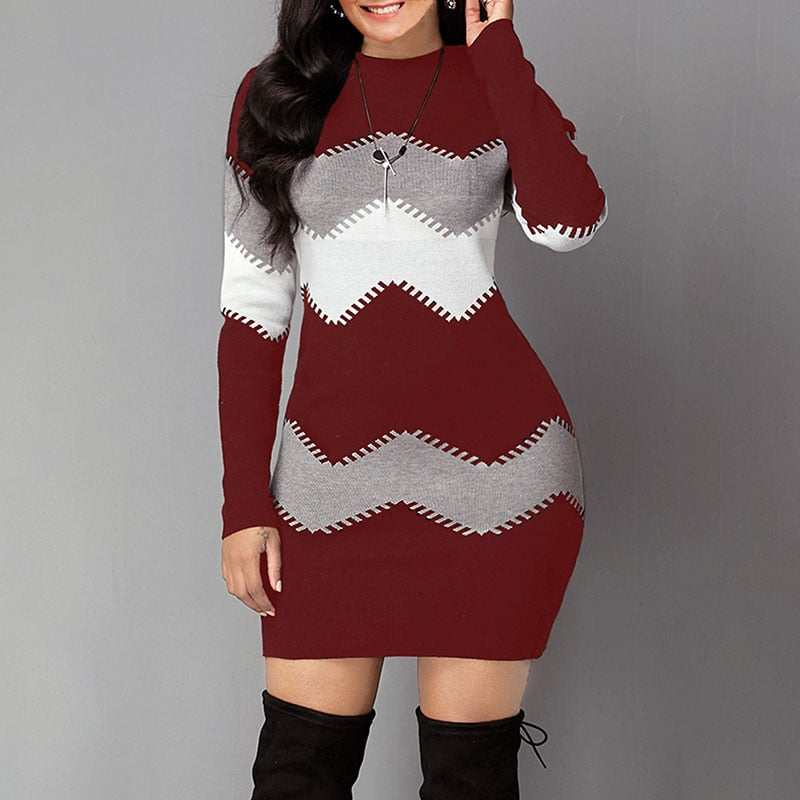 Long Sleeve Wavy Striped Multicolor Knit Top